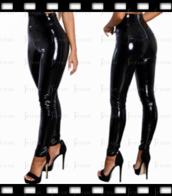 Latex Leggings High Waist Line Back Zip Closure Slim Sexy Customized 0.4mm