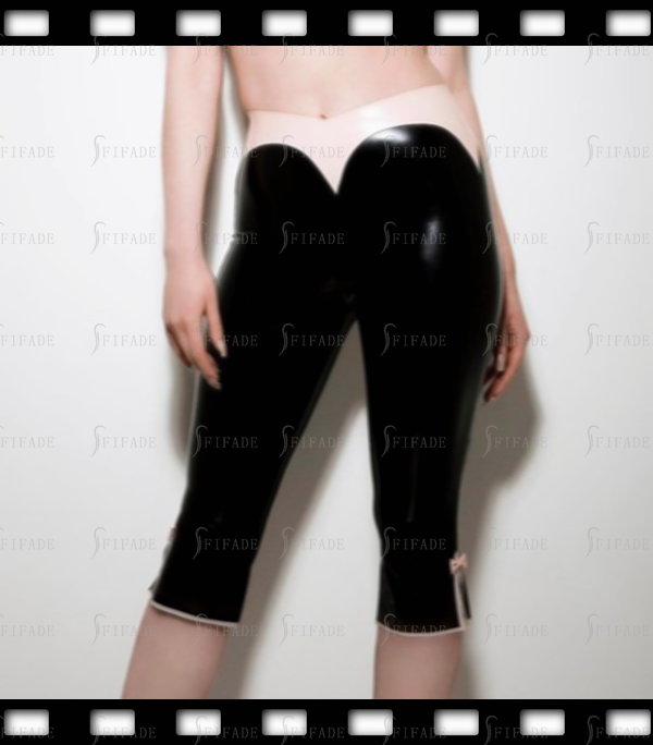 Latex Capri for Womens Bowknot Deco Waist Trims Medium Leggings Pull On Customized 0.4mm