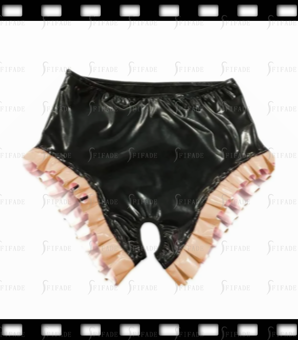 Latex Panties Lower Waist Crotchless Top Thigh Ruffles Sexy Unisex Customized 0.4mm