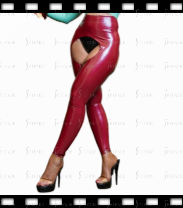 Latex Women's Leggings Slim Fitted Crotchless Hot Red Sexy Customized 0.4mm