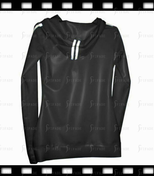 Latex Hoodies Unisexy Loose Design White Trims Front Full Zip Customized 0.4mm