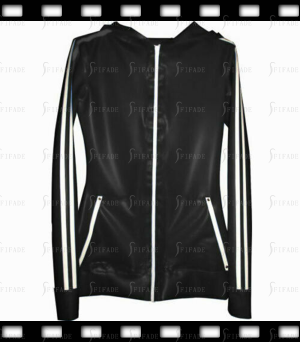 Latex Hoodies Unisexy Loose Design White Trims Front Full Zip Customized 0.4mm