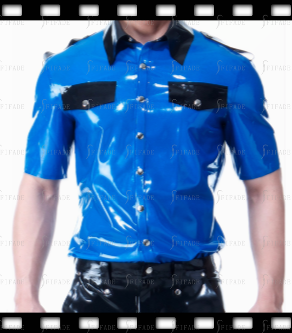 Latex Men's Shirts Short Sleeves Fake Pockets with Shoulder Girdles Customize 0.4mm