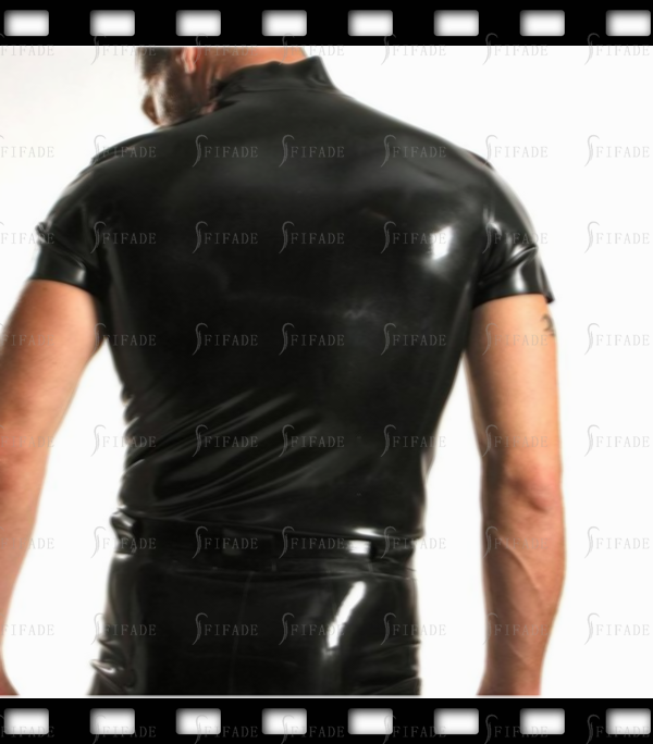 Latex Men's T-shirt Short Sleeves Crusader Kings Patterns Front Zip Customized 0.4mm