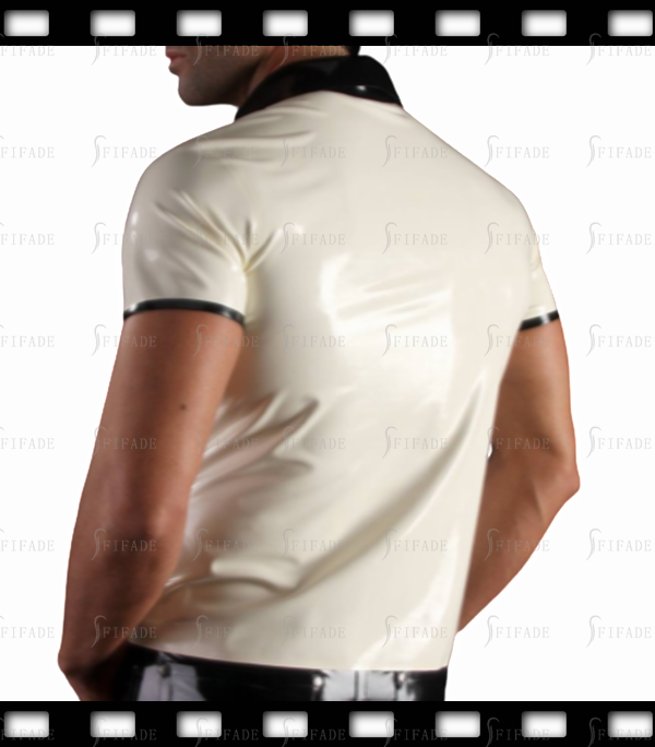 Latex Men’s Polo Shirts Neck Chest Contrasting Color Deco Unique Cool Customized 0.4mm Thickness