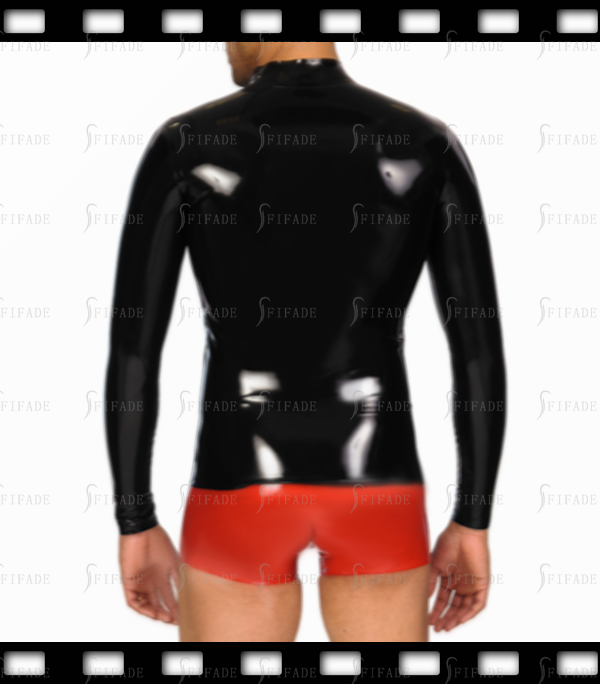 Latex Men's T-shirt Long Sleeves Back Color Front Zip Modified Number Customized 0.4mm