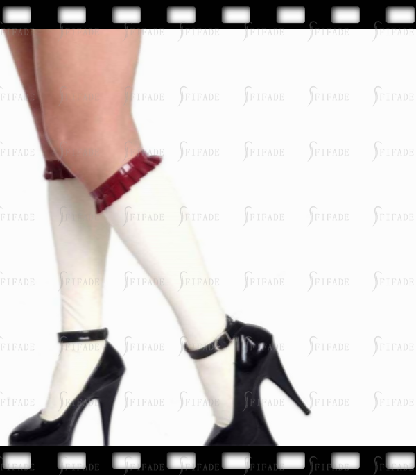 Latex Socks Calf Length with Upper Ruffles Cute Style Customized 0.4mm