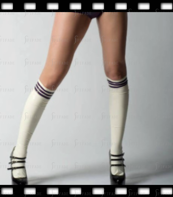 Latex Socks Knee Length Stockings with Upper 3 Trims Sexy Hot Unisex Customized 0.4mm