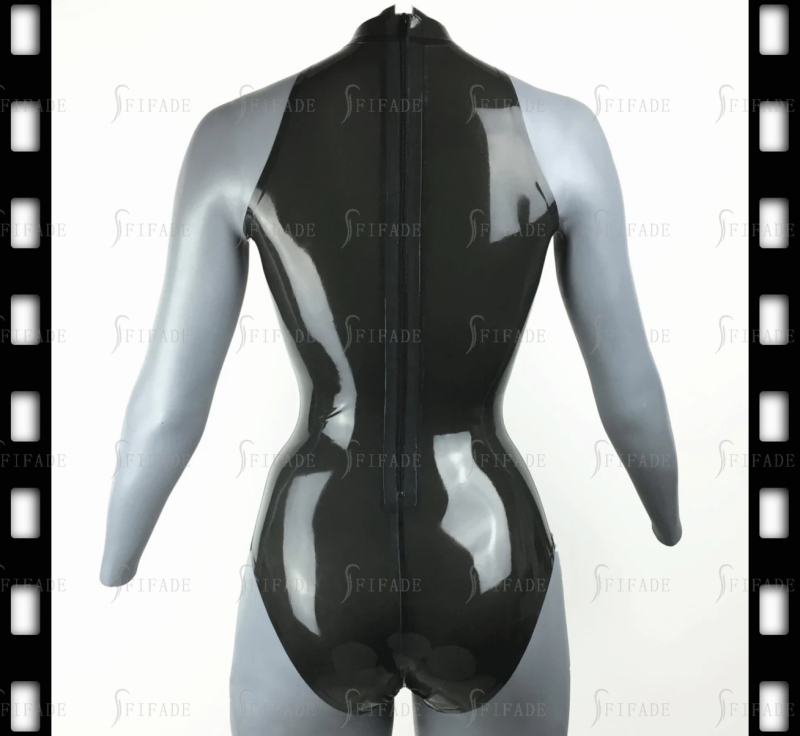 Latex Leotard for Women Swimsuit Oblique Shoulder Rear Long Zip Customized 0.4mm