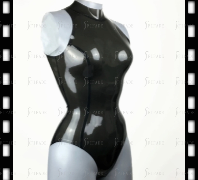 Latex Leotard for Women Swimsuit Oblique Shoulder Rear Long Zip Customized 0.4mm