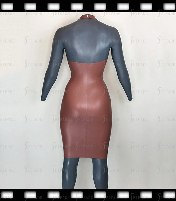 Latex Dress Halter Deep V Pencil Dresses Knee Length Sexy Customized No Zip 0.4mm