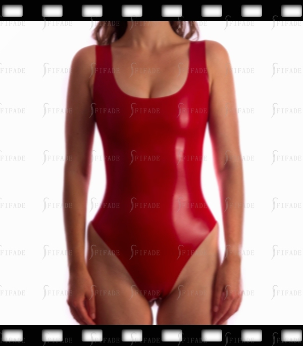 Latex Leotard Classic Swimsuit for Women U Neck Backless Sexy Red No Zip Customized 0.4mm