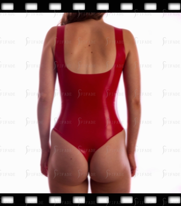 Latex Leotard Classic Swimsuit for Women U Neck Backless Sexy Red No Zip Customized 0.4mm