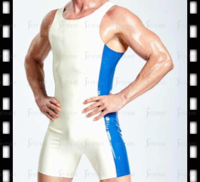 Latex Leotard for Men Sleeveless Side Contrasting Color No Zip Customied 0.4mm