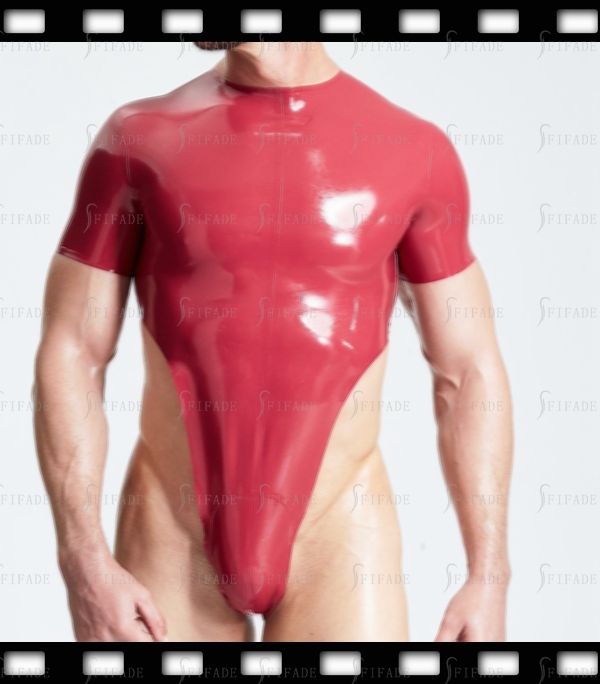 Latex Leotard Short Sleeves High Cutting Style Unisex Sexy Back Zip Customied 0.4mm