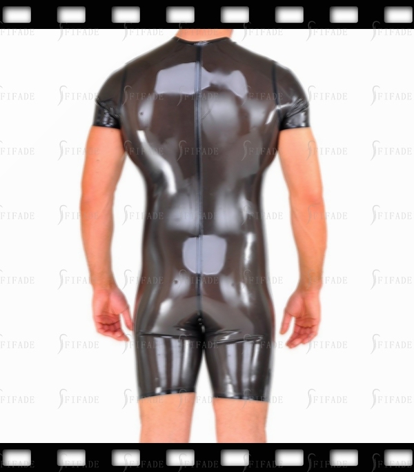 Latex Leotard for Men Boat Neck Entry No Zip Codpiece Cover Slim Fitted Customied 0.4mm