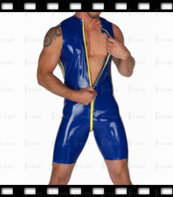 Latex Leotard for Men Sleeveless Front 2-way Zip Slim Fitted Customied 0.4mm