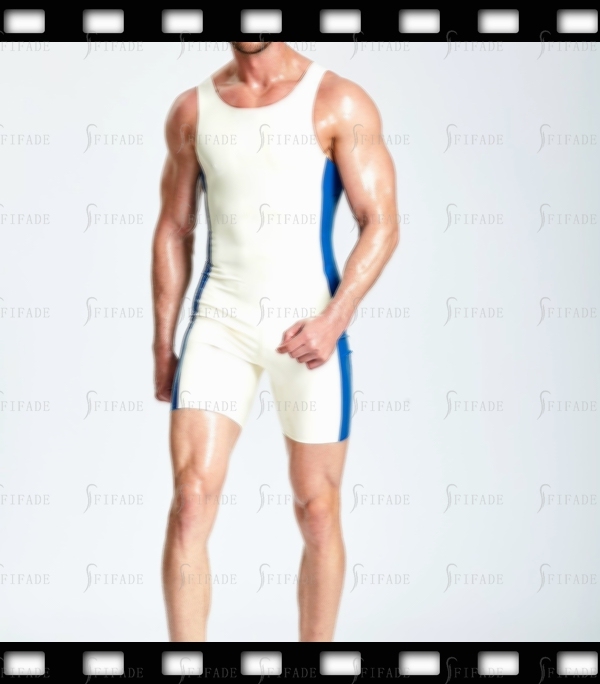 Latex Leotard for Men Sleeveless Side Contrasting Color No Zip Customied 0.4mm