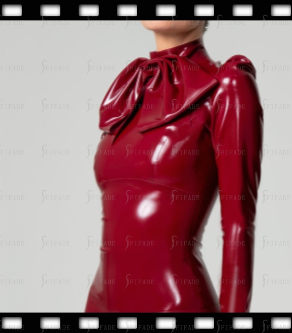 Latex Blouse Long Sleeves with Gathered Sleeve Heads High Collar Customized 0.4mm