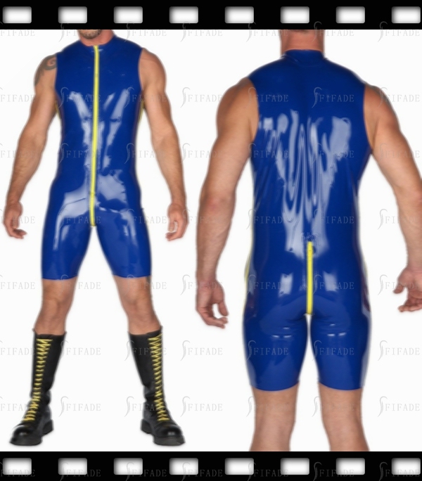 Latex Leotard for Men Sleeveless Front 2-way Zip Slim Fitted Customied 0.4mm