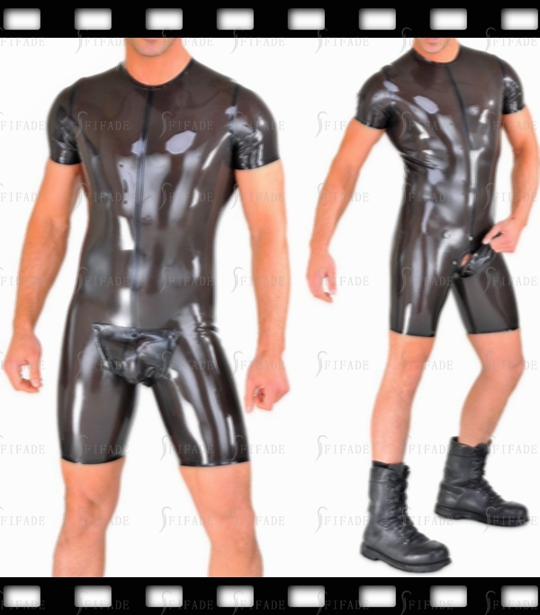 Latex Leotard for Men Boat Neck Entry No Zip Codpiece Cover Slim Fitted Customied 0.4mm