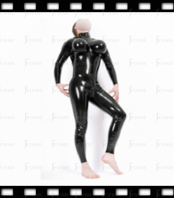Latex Catsuit for Men Inflatable Bust No Socks Back Zip High Neck Unisex Customized 0.4mm