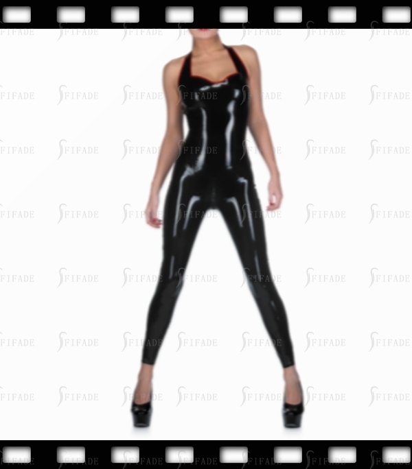 Latex Catsuit for Women Halter Back 3-way Zip Unique Sexy Slim Fitted Customized 0.4mm