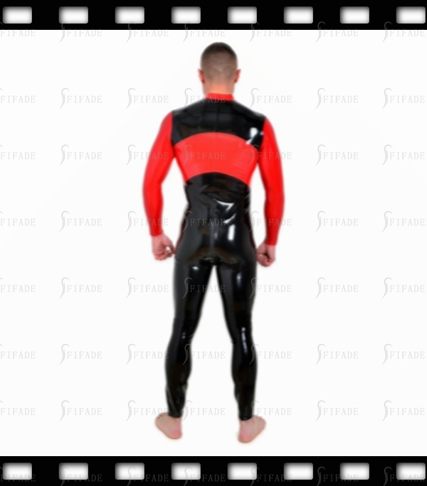 Latex Catsuit for Men Contrasting Color Unisex Sexy Cool Customized 0.4mm