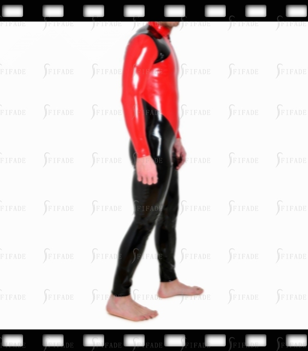 Latex Catsuit for Men Contrasting Color Unisex Sexy Cool Customized 0.4mm