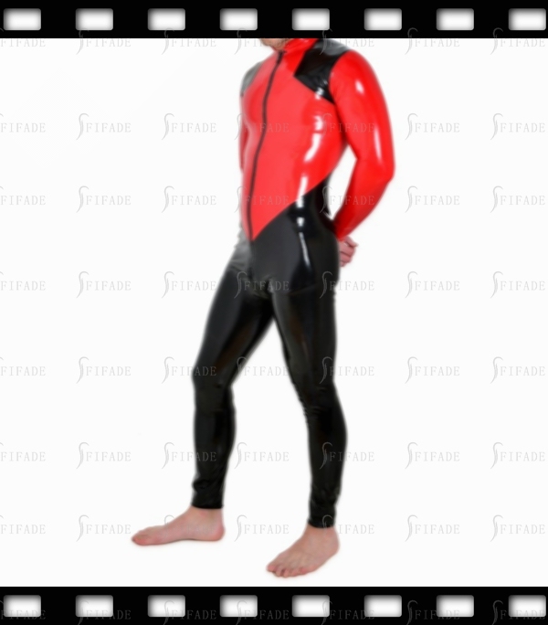 Latex Catsuit for Men Contrasting Color Unisex Sexy Cool Customized 0.4mm