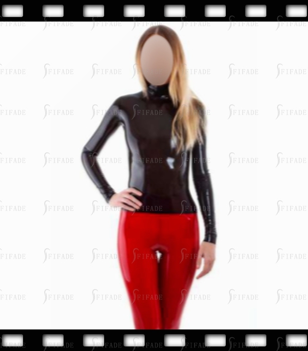 Latex Catsuit One-piece Contrasting Color Neck Entry Style No Zip Unisex Customized 0.4mm