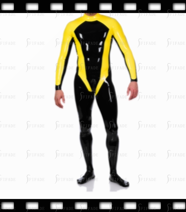 Latex Catsuit for Men Around Neck Contrasting Color Neck Entry Style No Zip Customized 0.4mm