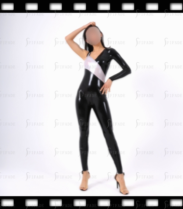 Latex Catsuit One Shoulder Style Fashionable Contrast Color No Zip Customized 0.4mm