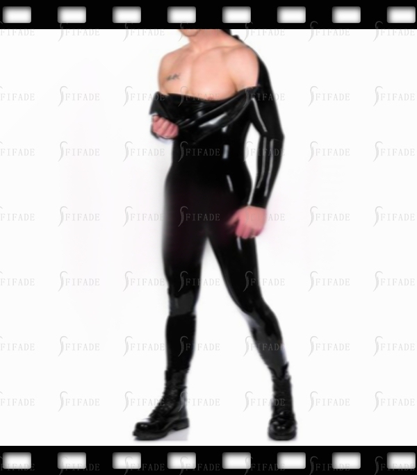 Latex Catsuit for Men Shoulder Zip Entry with Crotch 2-way Zip No Socks Customized 0.4mm