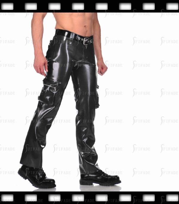 Latex Pants for Men Straight Cargo Trouser Zip Pockets Customized 0.4mm