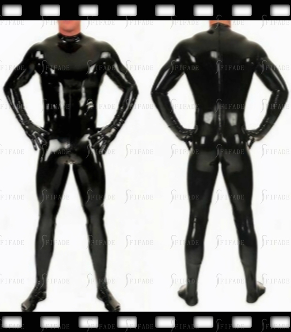 Latex Catsuit for Men Classic Jumpsuit Back 3 Way Zip with Gloves &amp; Socks Customized 0.4mm