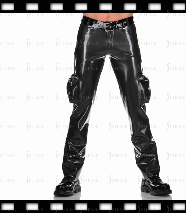 Latex Pants for Men Straight Cargo Trouser Zip Pockets Customized 0.4mm