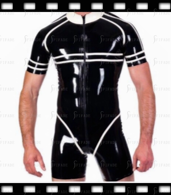 Latex Leotard Short Sleeves Trims Deco Tracksuit One Piece Customized 0.4MM