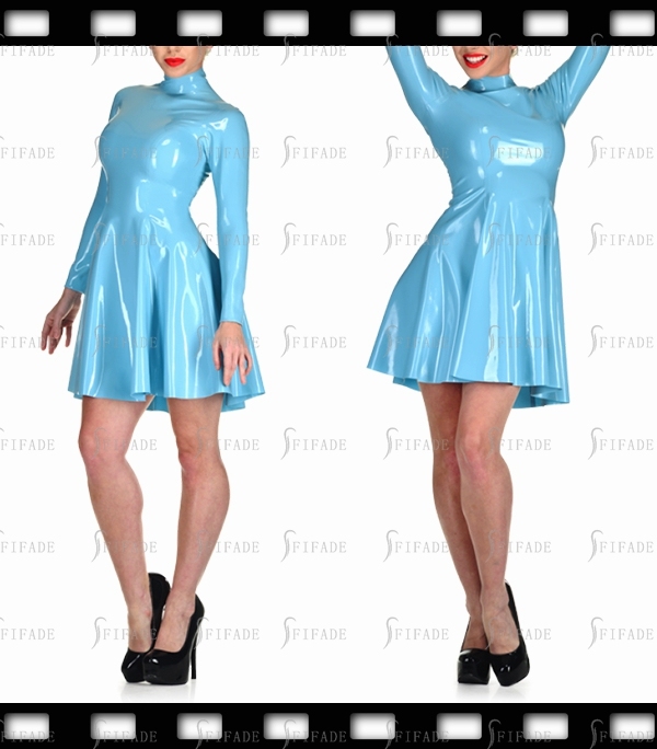 Latex Dress Mini Length Pouf Pleated Sexy Skirts Back Zip Customized 0.4mm