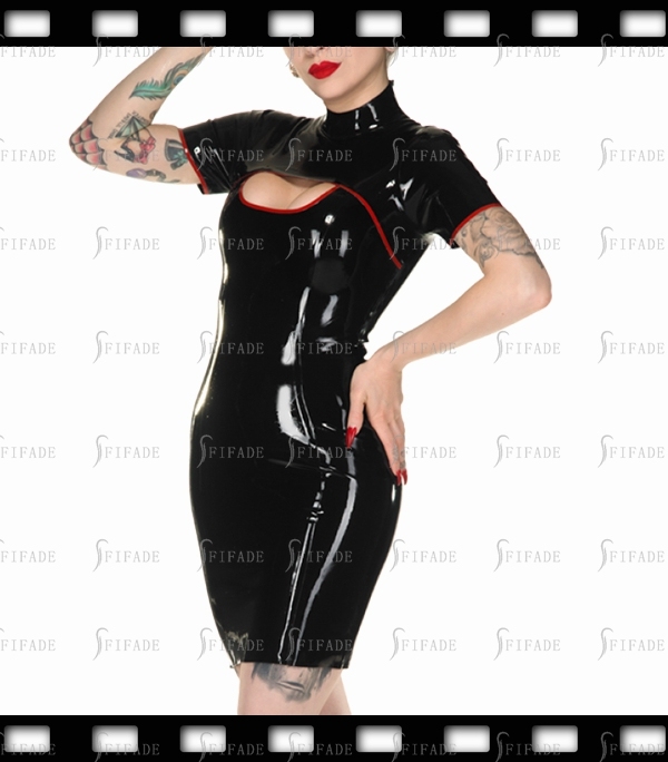 Latex Dresses for Women Unique Cleavage Trims Back Zip Customized 0.4mm