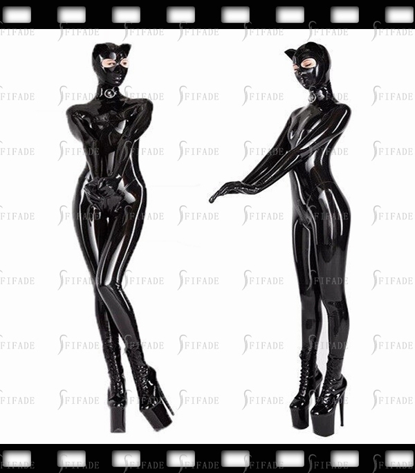 Latex Catsuits Sexy Bodysuit Cat Face Cosplay Back Long Zip Customized 0.4mm