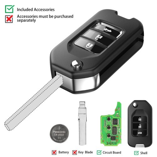 Xhorse XNHO00EN Wireless Remote Key Honda Flip 3 Buttons English 5pcs/lot