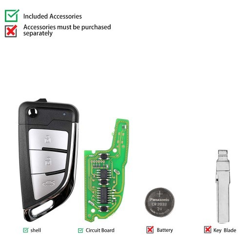 XHORSE XKKF21EN Wire Remote Key Knife 2 Flip 3 Buttons English 5pcs/lot