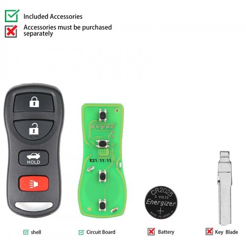 Xhorse XKNI00EN Wire Remote Key Nissan Separate 4 Buttons English 5pcs/lot