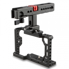 CAMVATE Handheld Camera Cage with QR Cheese Handle for Sony A6500 (Black, Red Knob）