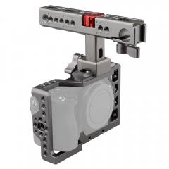 CAMVATE Handheld Camera Cage with QR Cheese Handle for Sony A6500 (Titanium,Red Knob)