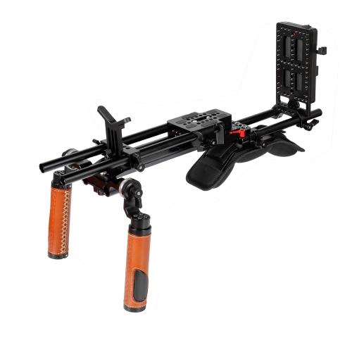 CAMVATE Full-equipped Camcorder Shoulder Mount Video Rig With 12" ARRI Dovetail Bridge Plate & Power Splitter Adapter