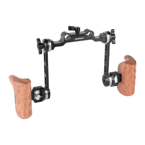 CAMVATE ARRI Rosette Connection Handgrip Pair (Wood) With 15mm Rod Clamp For DLSR Camera Shoulder Rig