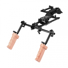CAMVATE Pro Shoulder Mount 15mm Rod Supporting Rig With Manfrotto QR Plate & Wooden Handgrip Pair For HDSLR Camera / DV Camcorder