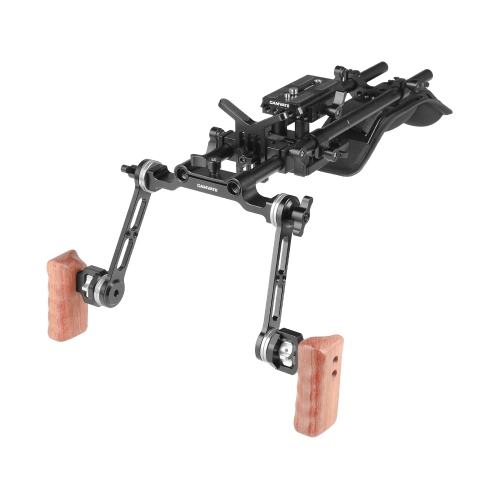 CAMVATE Pro Shoulder Mount Rig With Manfrotto QR Baseplate & Adjustable Rosette Wooden Grip & Lens Support For DSLR Camera & DV Camcorder